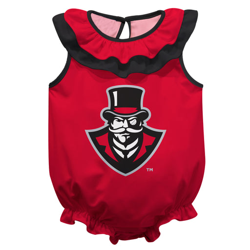 Austin Peay State University Governors Red Sleeveless Ruffle Onesie Logo Bodysuit by Vive La Fete