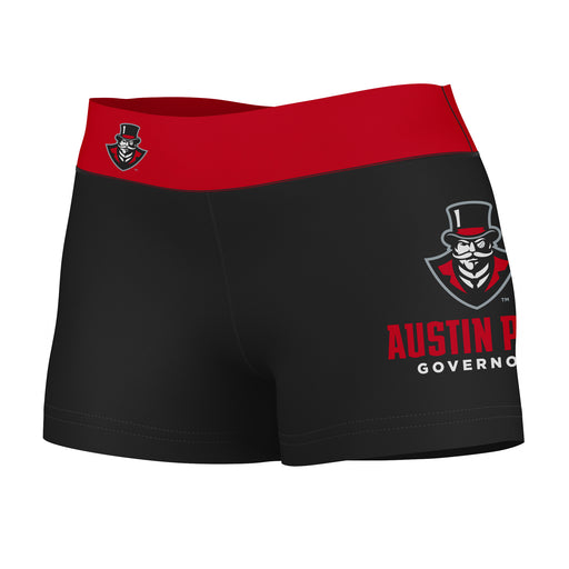 Austin Peay Governors Vive La Fete Logo on Thigh and Waistband Black & Red Women Yoga Booty Workout Shorts 3.75 Inseam"