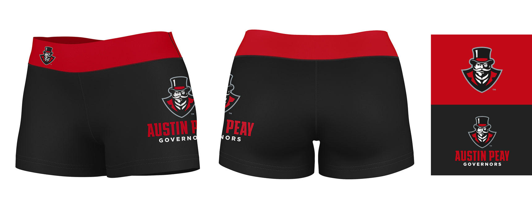 Austin Peay Governors Vive La Fete Logo on Thigh and Waistband Black & Red Women Yoga Booty Workout Shorts 3.75 Inseam" - Vive La Fête - Online Apparel Store