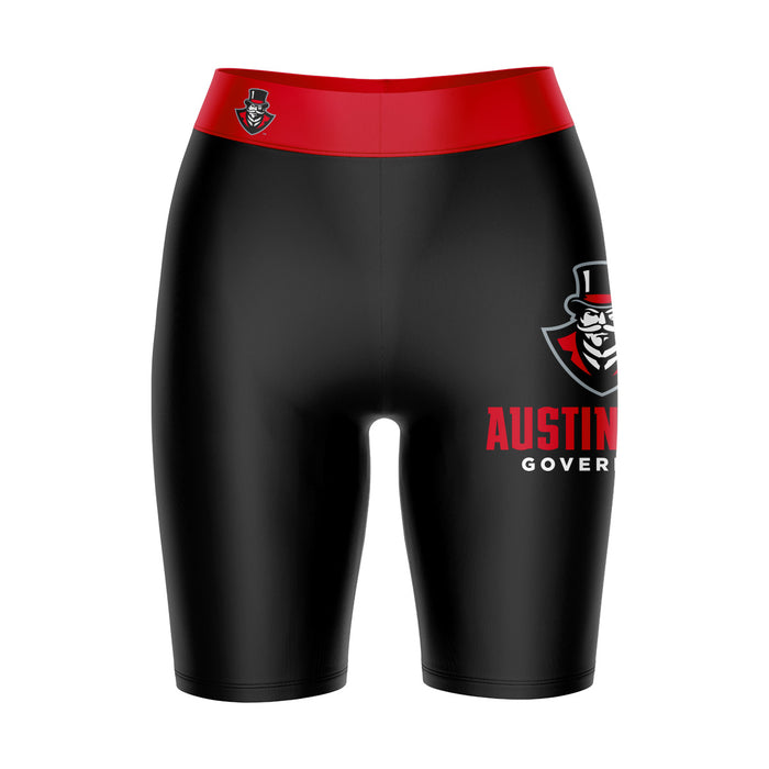 Austin Peay Governors Vive La Fete Game Day Logo on Thigh and Waistband Black and Red Women Bike Short 9 Inseam"