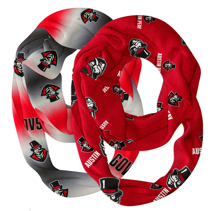 Austin Peay Governors Vive La Fete All Over Logo Collegiate Women Set of 2 Light Weight Ultra Soft Infinity Scarfs