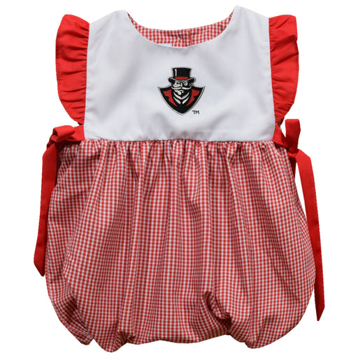Austin Peay State University Governors Embroidered Red Cardinal Gingham Short Sleeve Girls Bubble