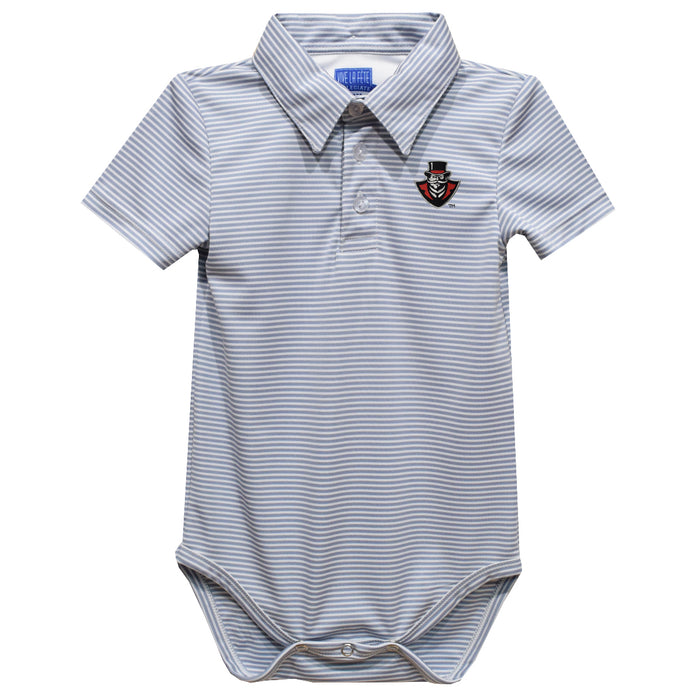 Austin Peay State University Governors Embroidered Gray Stripe Knit Polo Onesie
