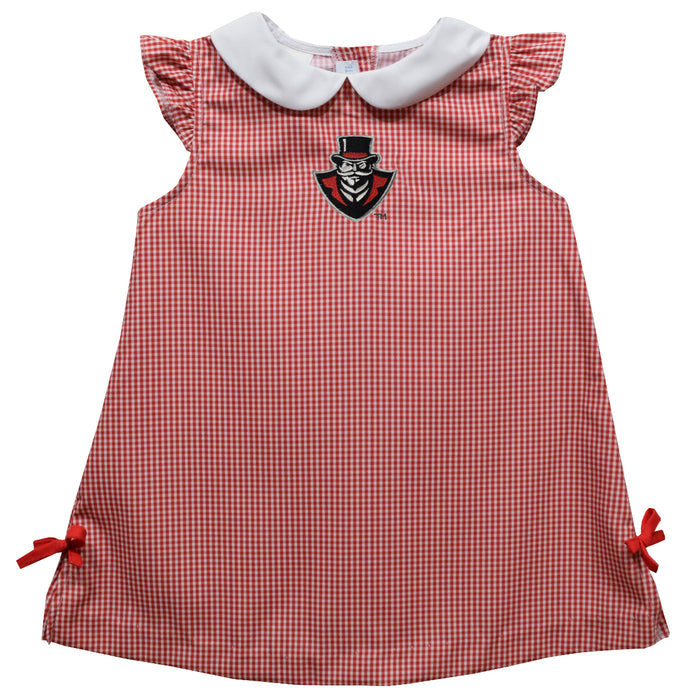 Austin Peay State University Governors Embroidered Red Cardinal Gingham A Line Dress