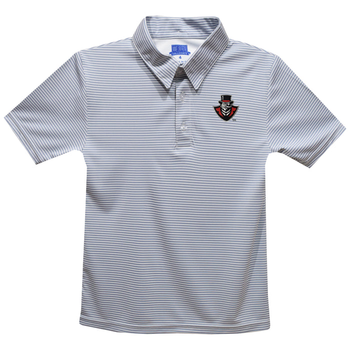 Austin Peay State University Governors Embroidered Gray Stripes Short Sleeve Polo Box Shirt