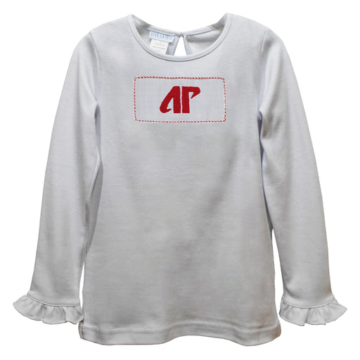 Austin Peay State University Governors Smocked White Knit Long Sleeve Girls Blouse