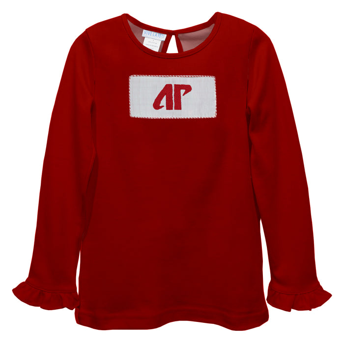 Austin Peay State University Governors Smocked Red Knit Long Sleeve Girls Blouse
