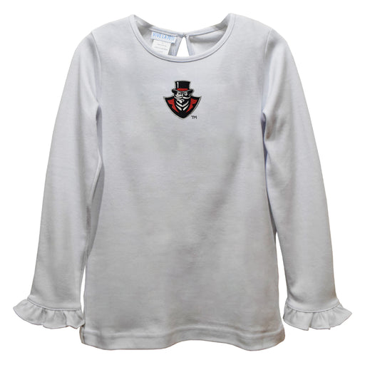 Austin Peay State University Governors Embroidered White Knit Long Sleeve Girls Blouse
