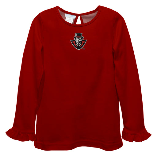 Austin Peay State University Governors Embroidered Red Knit Long Sleeve Girls Blouse