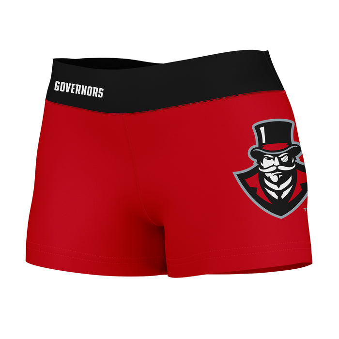 Austin Peay Governors Vive La Fete Logo on Thigh & Waistband Red Black Women Yoga Booty Workout Shorts 3.75 Inseam