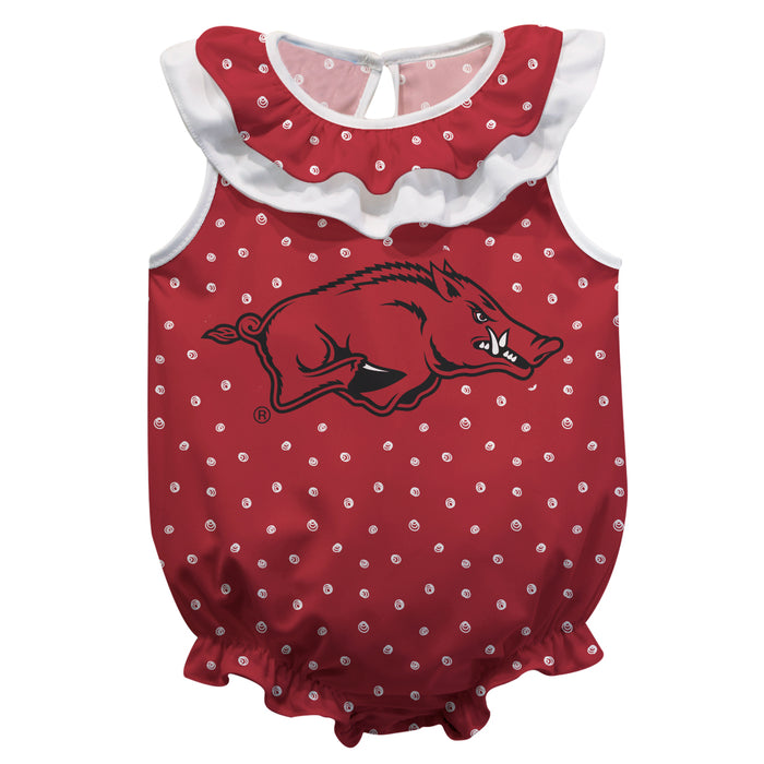Arkansas Razorbacks wirls Red Sleeveless Ruffle Onesie Logo Bodysuit