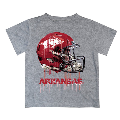 Arkansas Razorbacks Original Dripping Football Helmet Heather Gray T-Shirt by Vive La Fete