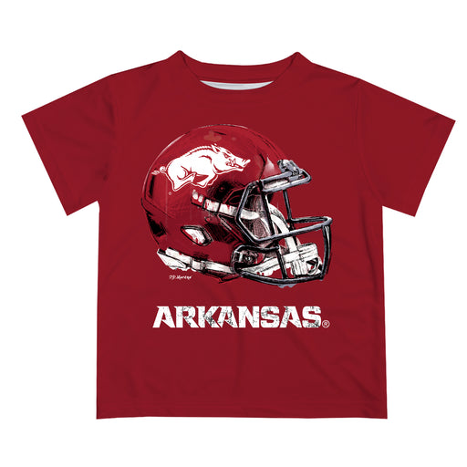 Arkansas Razorbacks Original Dripping Football Helmet Red T-Shirt by Vive La Fete