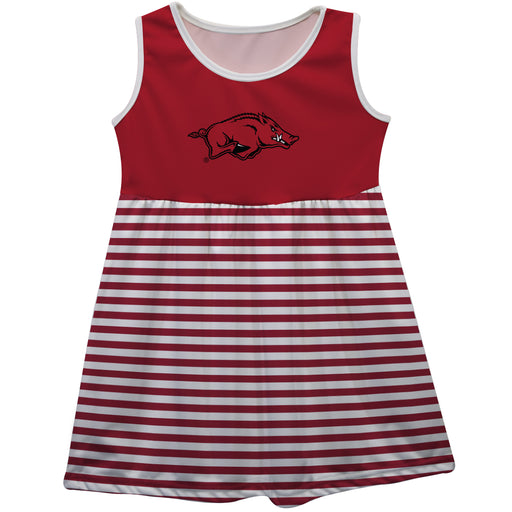 Arkansas Razorbacks Red and White Sleeveless Tank Dress with Stripes on Skirt by Vive La Fete
