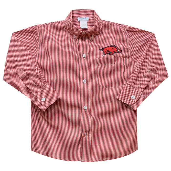 Arkansas Razorbacks Embroidered Red Gingham Long Sleeve Button Down Shirt