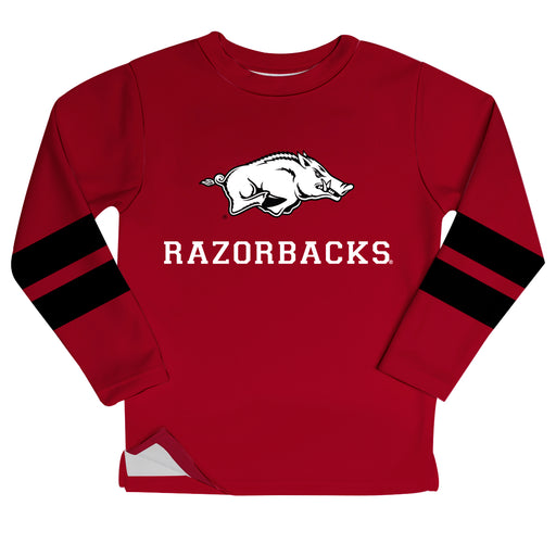 Arkansas Razorbacks Stripes Red Long Sleeve Fleece Sweatshirt Side Vents - Vive La Fête - Online Apparel Store