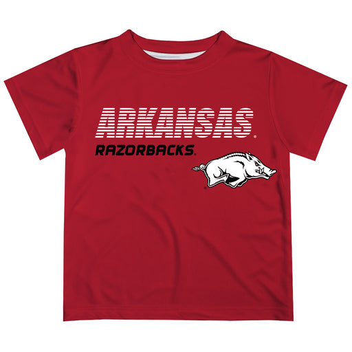 Arkansas Razorbacks Solid Stripped Logo Red Short Sleeve Tee Shirt - Vive La Fête - Online Apparel Store
