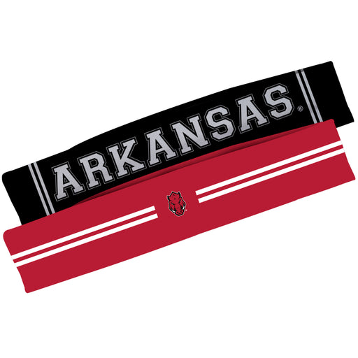 Arkansas Razorbacks Vive La Fete Girls Women Game Day Set of 2 Stretch Headbands Headbands Logo Red and Name Black