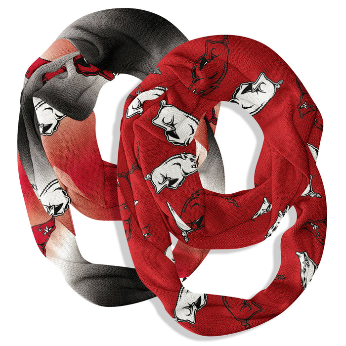 Arkansas Razorbacks Vive La Fete All Over Logo Collegiate Women Set of 2 Light Weight Ultra Soft Infinity Scarfs