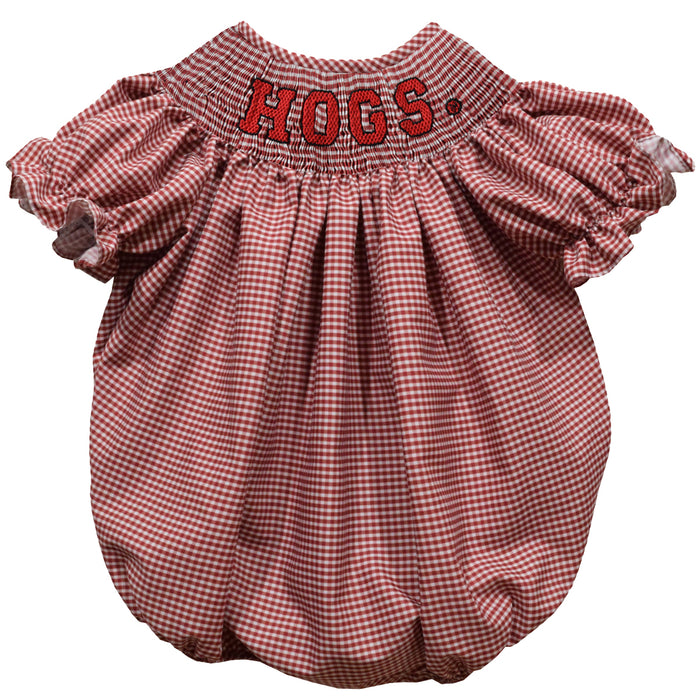 Arkansas Razorbacks Smocked Red Gingham Short Sleeve Girls Bubble