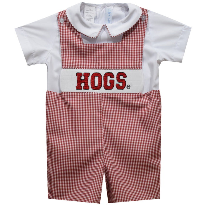 Arkansas Razorbacks Smocked Red Gingham Jon Jon and Short Sleeve White Shirt