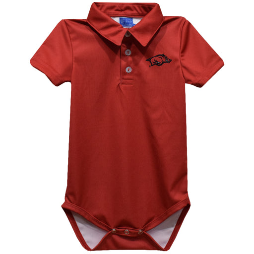 Arkansas Razorbacks Embroidered Red Solid Knit Polo Onesie