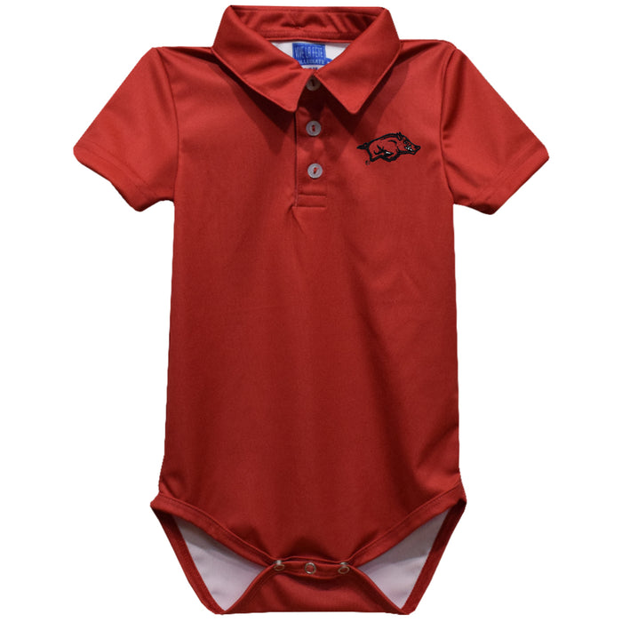 Arkansas Razorbacks Embroidered Red Solid Knit Polo Onesie