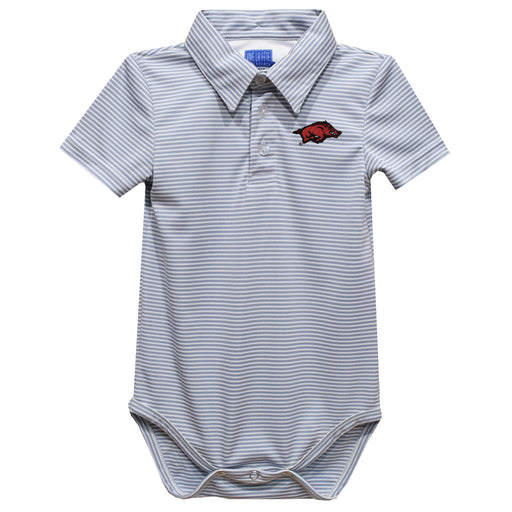 Arkansas Razorbacks Embroidered Gray Stripe Knit Polo Onesie