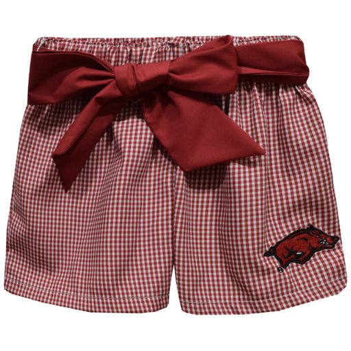 Arkansas Razorbacks Embroidered Red Gingham Girls Short with Sash