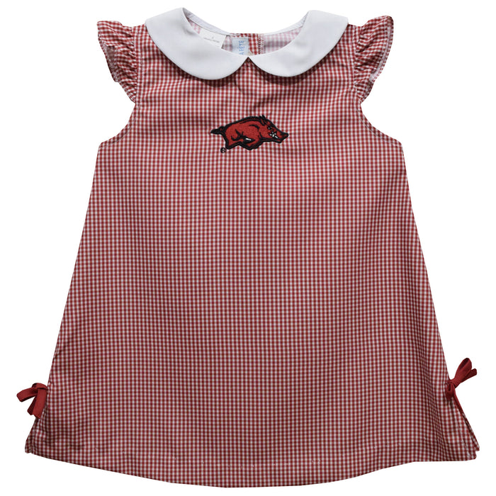 Arkansas Razorbacks Embroidered Red Gingham A Line Dress