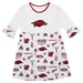 Arkansas Razorbacks 3/4 Sleeve Solid White Repeat Print Hand Sketched Vive La Fete Impressions Artwork on Skirt