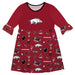 Arkansas Razorbacks 3/4 Sleeve Solid Cardinal Repeat Print Hand Sketched Vive La Fete Impressions Artwork on Skirt