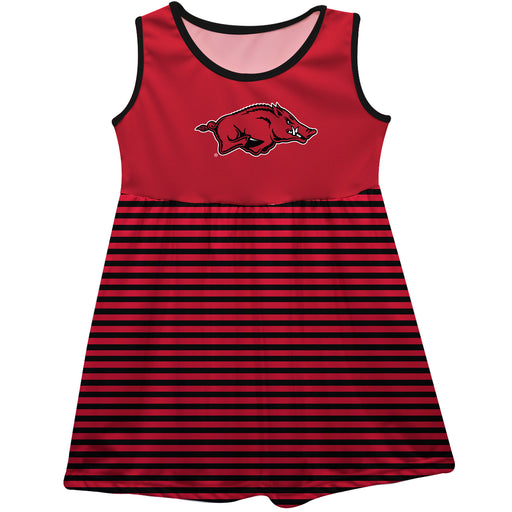 Arkansas Razorbacks Vive La Fete Girls Game Day Sleeveless Tank Dress Solid Red Logo Stripes on Skirt