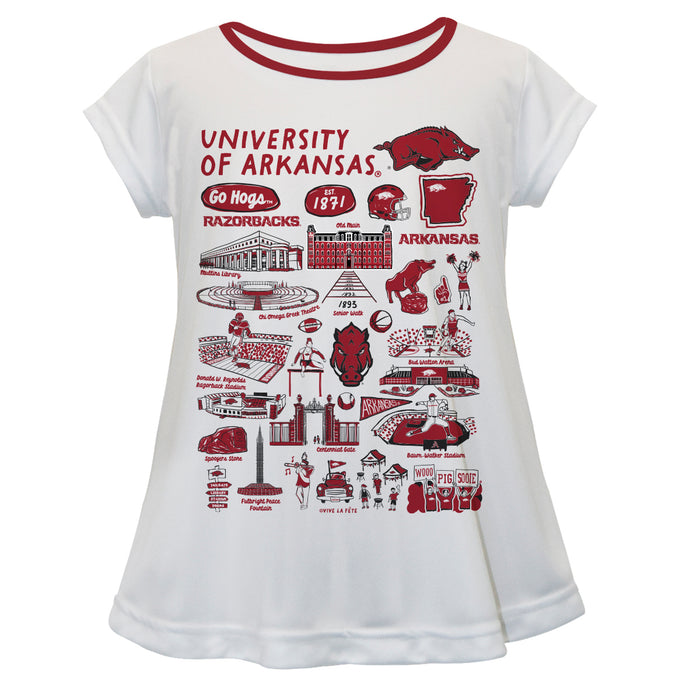 Arkansas Razorbacks Hand Sketched Vive La Fete Impressions Artwork White Short Sleeve Top