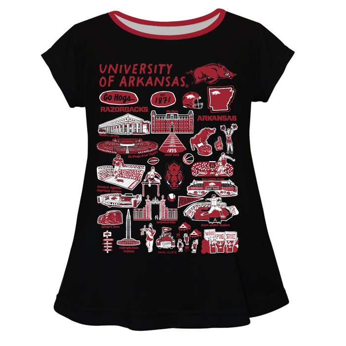 Arkansas Razorbacks Hand Sketched Vive La Fete Impressions Artwork Black Short Sleeve Top
