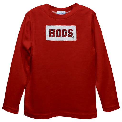 Arkansas Razorbacks Smocked Red Knit Long Sleeve Boys Tee Shirt - Vive La Fête - Online Apparel Store