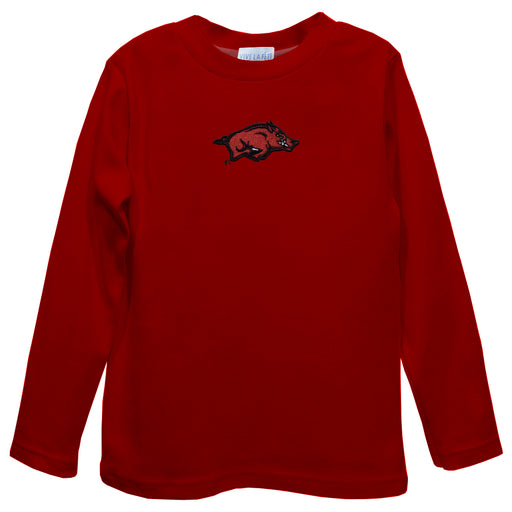 Arkansas Razorbacks Embroidered Red Long Sleeve Boys Tee Shirt