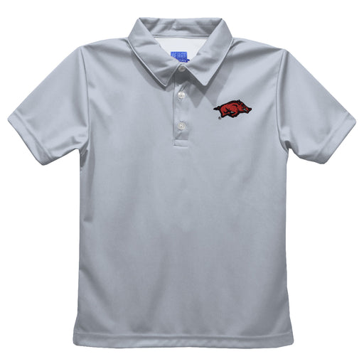 Arkansas Razorbacks Embroidered Gray Short Sleeve Polo Box Shirt