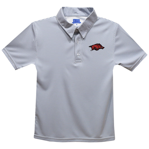 Arkansas Razorbacks Embroidered Gray Stripes Short Sleeve Polo Box Shirt