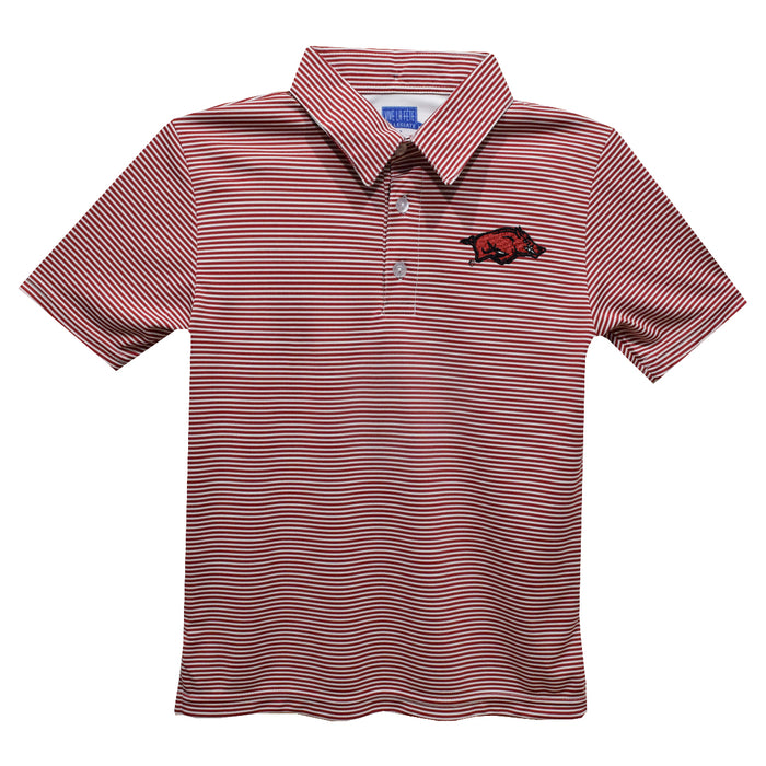 Arkansas Razorbacks Embroidered Red Stripes Short Sleeve Polo Box Shirt