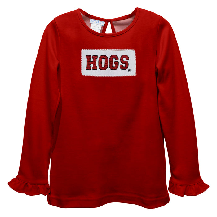 Arkansas Razorbacks Smocked Red Knit Long Sleeve Girls Blouse - Vive La Fête - Online Apparel Store