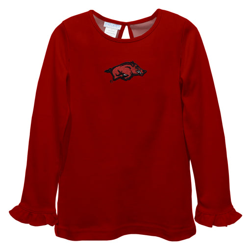 Arkansas Razorbacks Embroidered Red Knit Long Sleeve Girls Blouse