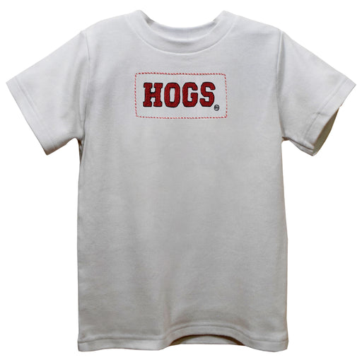 Arkansas Razorbacks Smocked White Knit Short Sleeve Boys Tee Shirt