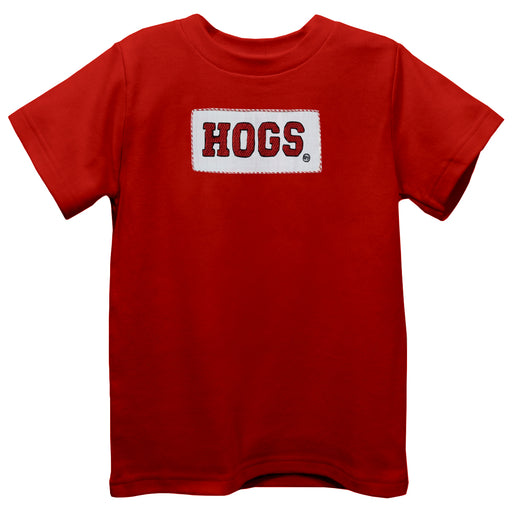 Arkansas Razorbacks Smocked Red Knit Short Sleeve Boys Tee Shirt - Vive La Fête - Online Apparel Store