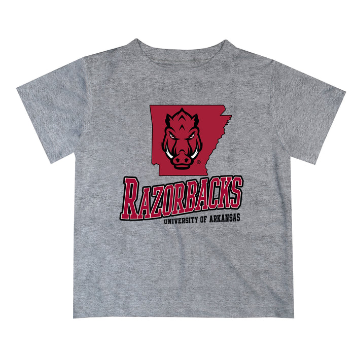 Arkansas Razorbacks Vive La Fete State Map Gray Short Sleeve Tee Shirt