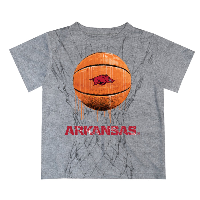 Arkansas Razorbacks Original Dripping Basketball Heather Gray T-Shirt by Vive La Fete