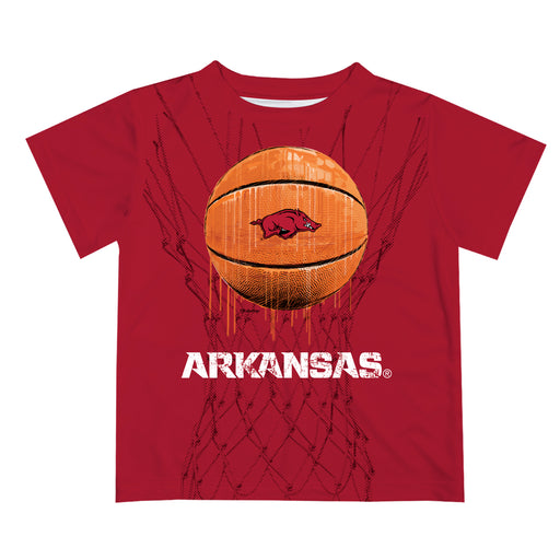 Arkansas Razorbacks Original Dripping Basketball Red T-Shirt by Vive La Fete