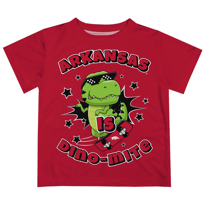 Arkansas Razorbacks Vive La Fete Dino-Mite Boys Game Day Cardinal Short Sleeve Tee