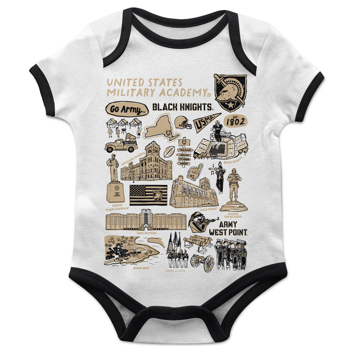 US Military ARMY Black Knights Hand Sketched Vive La Fete Impressions Artwork Infant White Short Sleeve Onesie Bodysuit