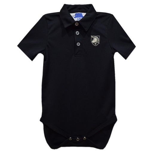 US Military ARMY Black Knights Embroidered Black Solid Knit Polo Onesie
